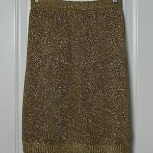 Spree International Vintage 90s Gold Metallic Lurex Knit Pencil Midi Skirt